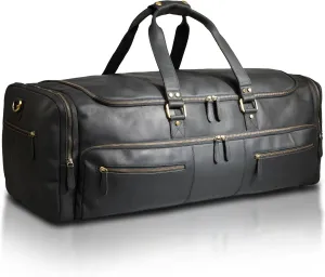 Luxorro Full Grain Leather Duffel Bag for Men - Overnight Travel Bag, Mens Duffle Bag for Traveling, Weekender Bag, 30 Inch Duffel Bag for Outdoor Travel, Black