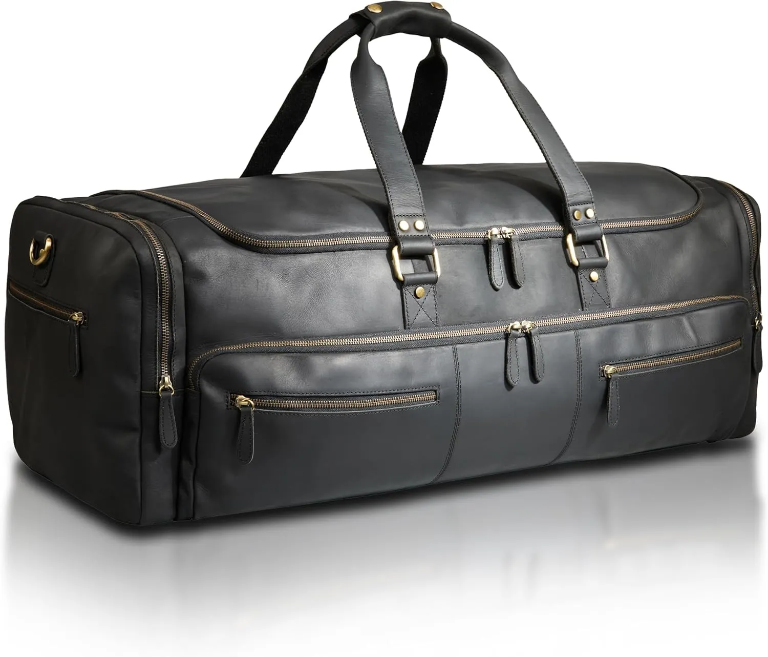 Luxorro Full Grain Leather Duffel Bag for Men - Overnight Travel Bag, Mens Duffle Bag for Traveling, Weekender Bag, 30 Inch Duffel Bag for Outdoor Travel, Black