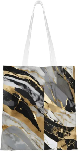 Luxury Marble Print Canvas Tote Bag Reusable Shoulder Shopping Bags For Daily Use Shopping Travel