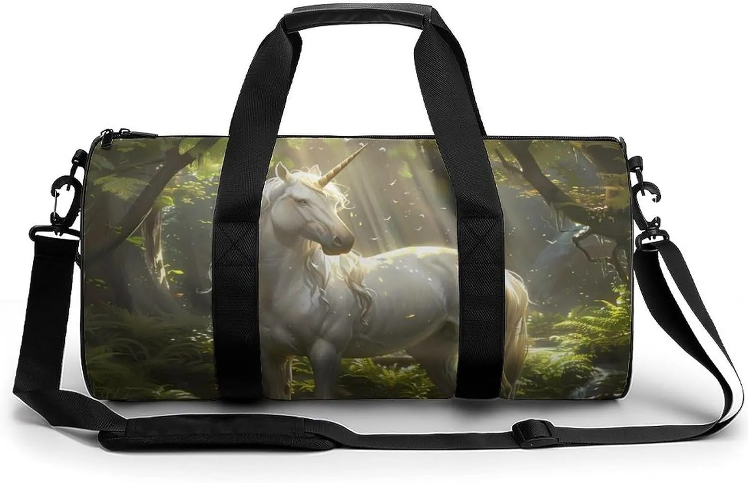 Magical Unicorrn in The Forests Creek Round Barrel Gym Sport Bag Small Travel Duffel Bags Reusable Tote for Men Women