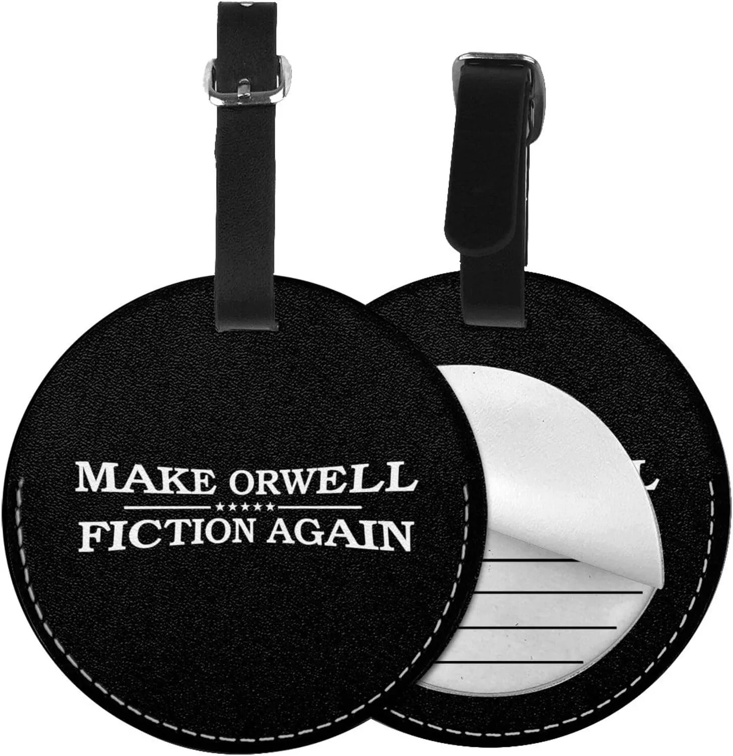 Make Orwell Fiction Again Round Leather Luggage tag 3.7in, Suitable for Travel Bags, Backpacks, etc