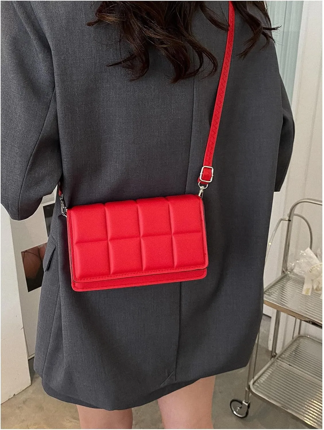 MakeMeChic Women's PU Leather Crossbody Handbags Single Strap Flap Square Bag Mini Purse