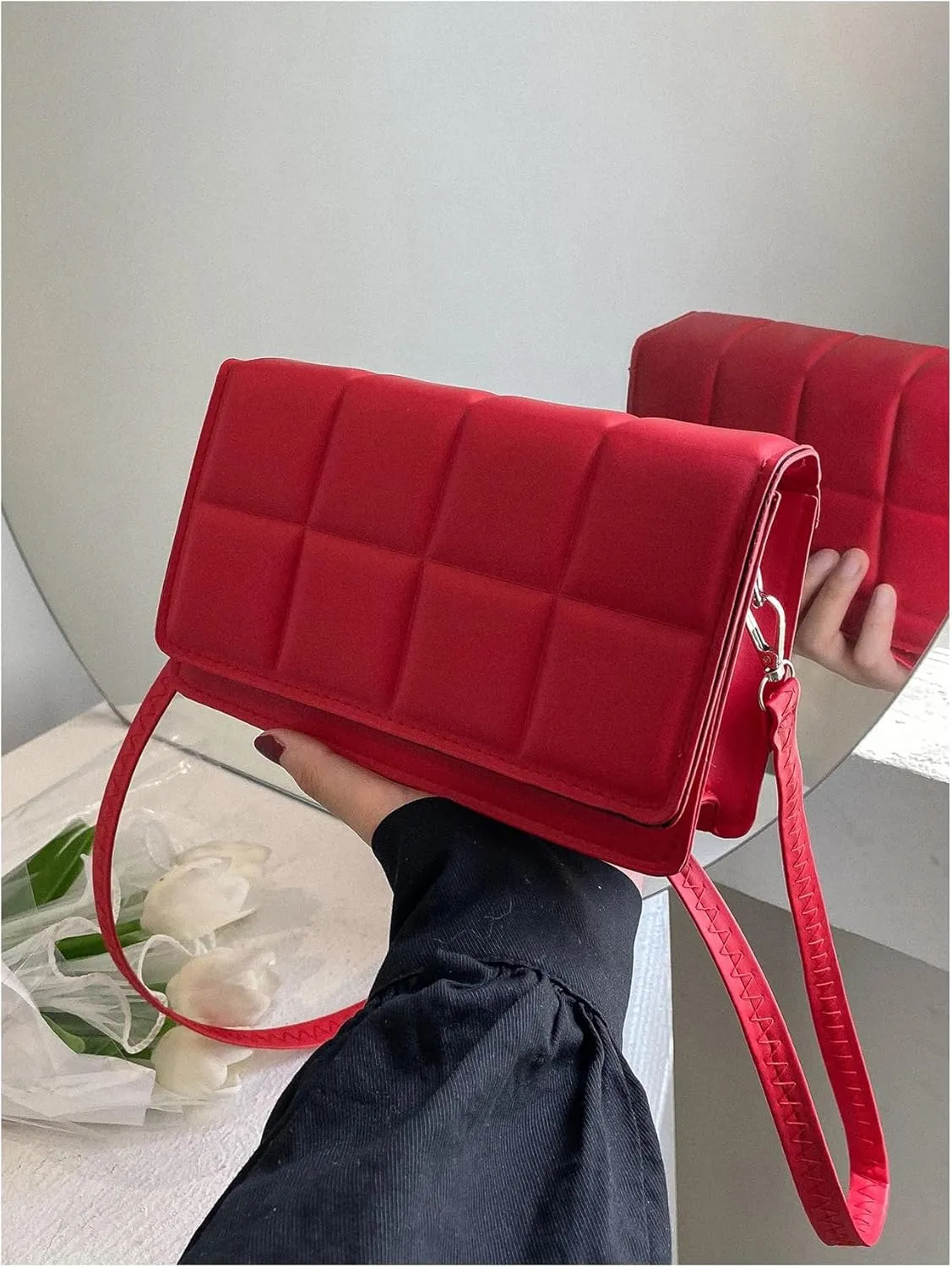 MakeMeChic Women's PU Leather Crossbody Handbags Single Strap Flap Square Bag Mini Purse