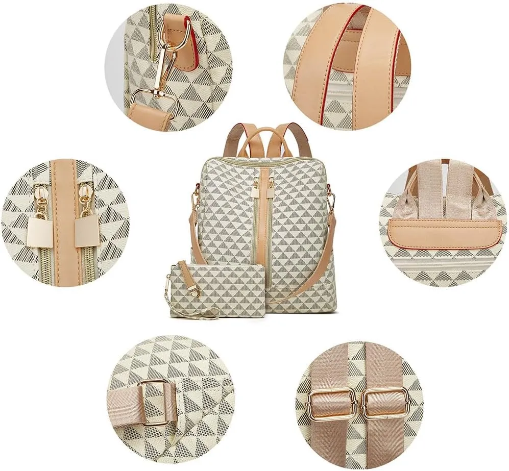 Makes Backpack Purse for Women PU Leather Travel Satchel Handbag Convertible Design Bag with Purse 2 Piece