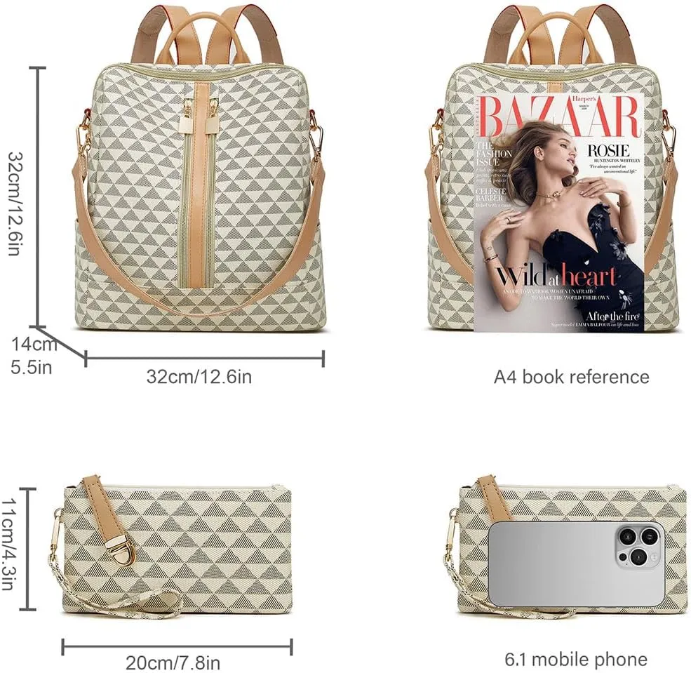Makes Backpack Purse for Women PU Leather Travel Satchel Handbag Convertible Design Bag with Purse 2 Piece