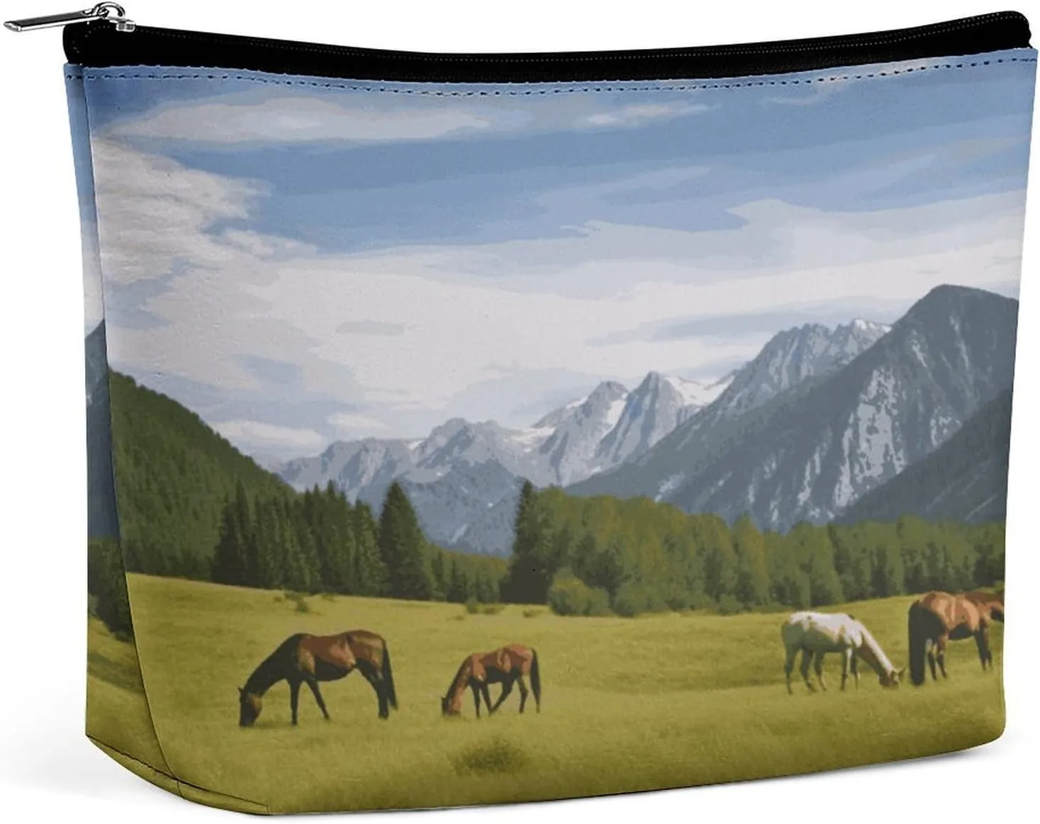 Makeup Bags Cute Toiletry Bag Large Capacity Mountain Pasture Grazing Horses Printing Cosmetic Bags For Women