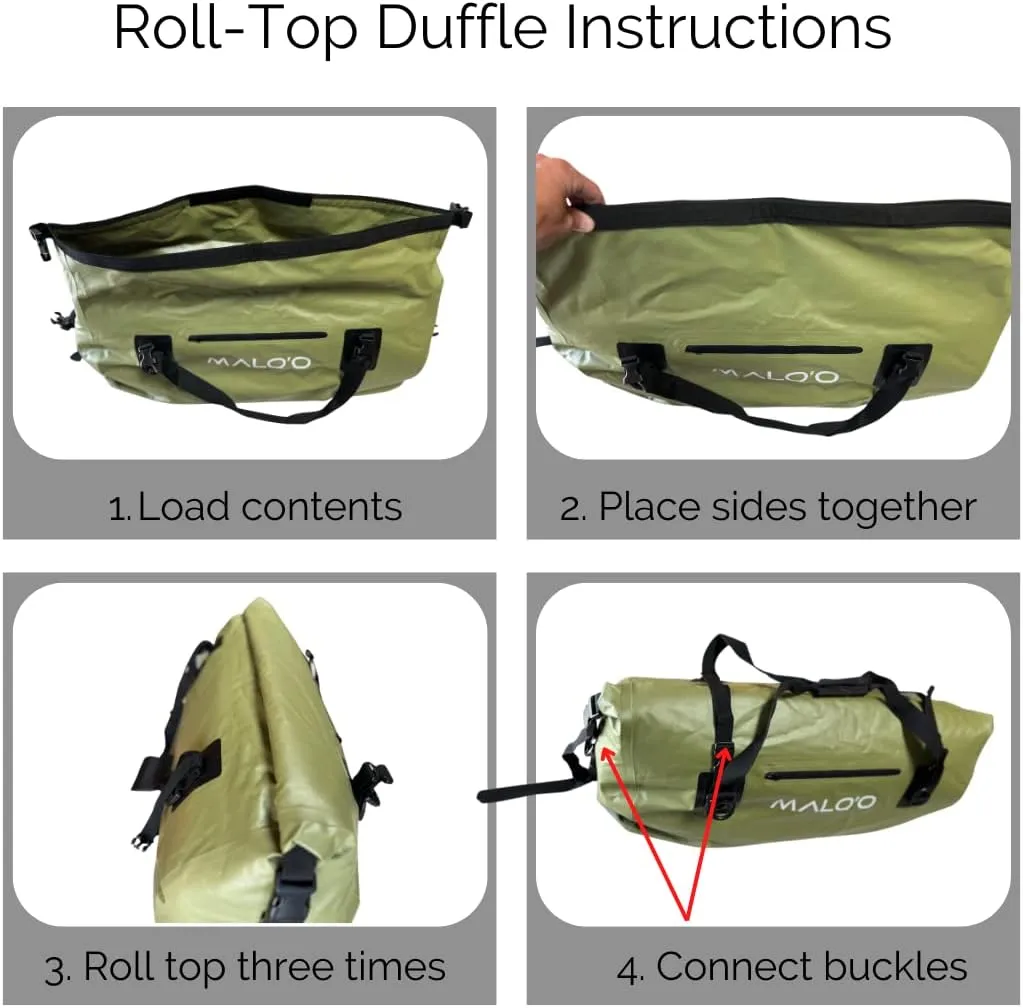 Malo'o Waterproof Dry Bag Duffel 40L/60L/100L, Roll Top Duffel Keeps Gear Dry for Kayaking, Rafting, Boating, Swimming, Camping, Hiking, Beach, Fishing - Internal & External Pockets and Molle Loops