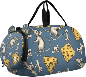 Many Mice Cheese Sports Duffle Bag for Teens Girls Boys, Gym Bag with Shoe Compartment, Kids Travel Overnight Weekender Shoulder Bag