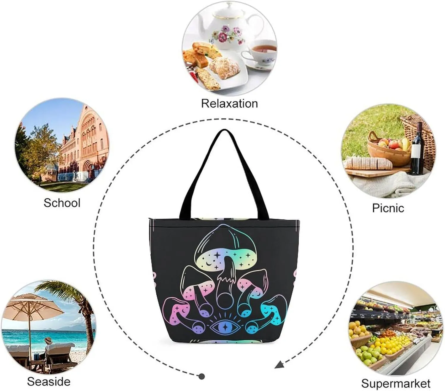 Map Kawaii Hobo Handbags With Zipper Women's Tote Handbags