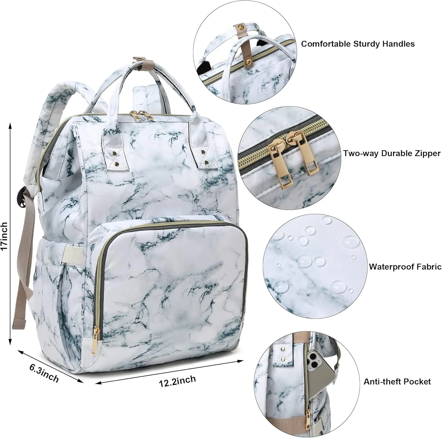 Marble Laptop Backpack for Womens Girls, College Backpacks School Bag Bookbag 15.6 Inch Computer Backpack