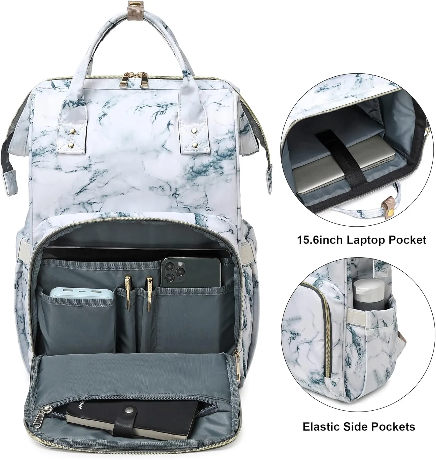Marble Laptop Backpack for Womens Girls, College Backpacks School Bag Bookbag 15.6 Inch Computer Backpack