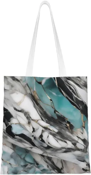 Marble Print Canvas Tote Bag Reusable Shoulder Shopping Bags For Daily Use Shopping Travel