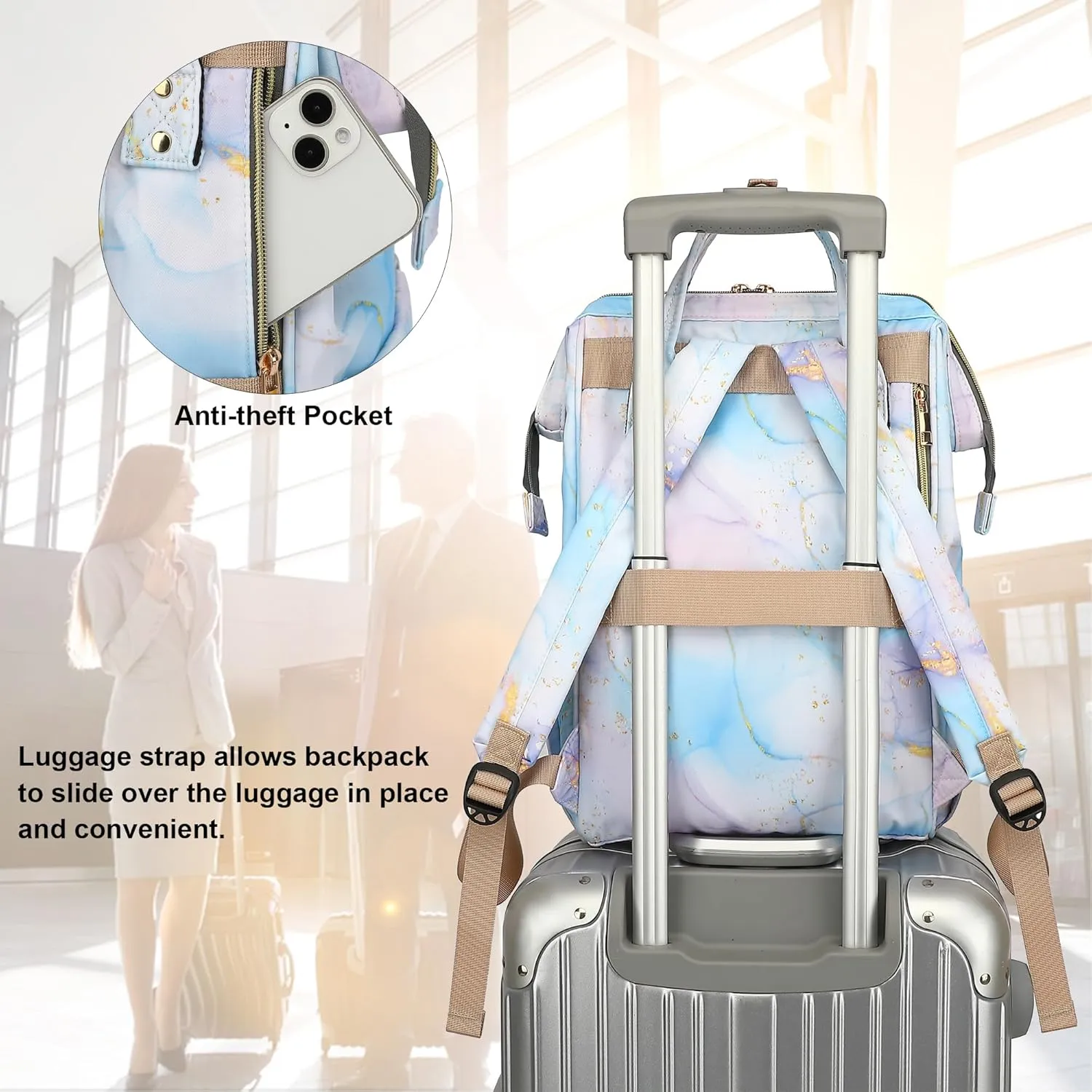 Marble Women Laptop Backpack, College School Backpack Bookbag 15.6 Inch Computer Backpacks for Work Business Travel