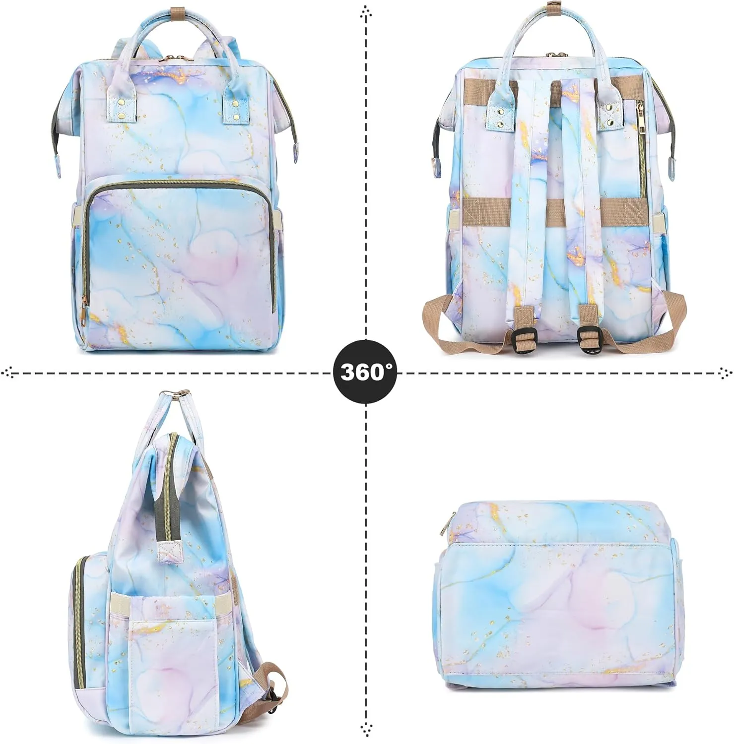 Marble Women Laptop Backpack, College School Backpack Bookbag 15.6 Inch Computer Backpacks for Work Business Travel