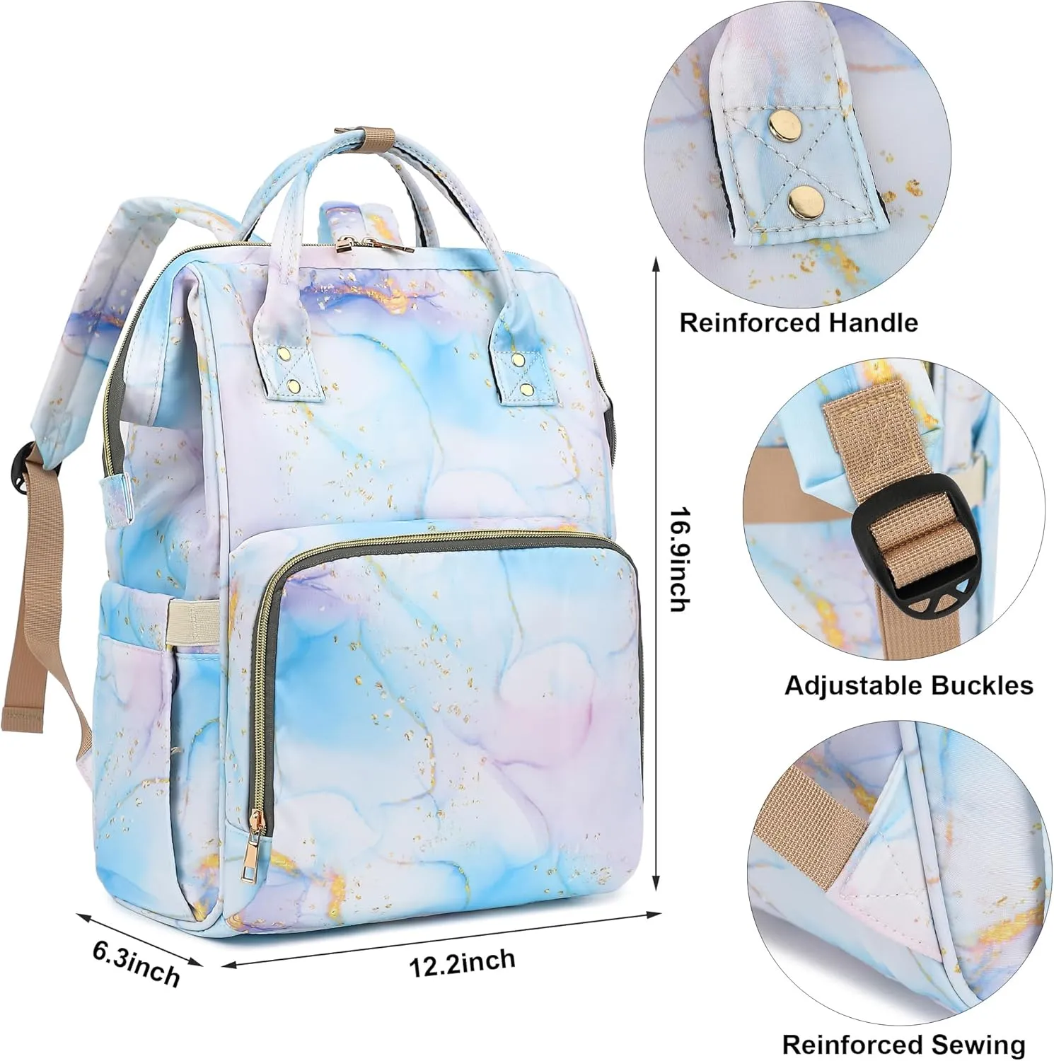 Marble Women Laptop Backpack, College School Backpack Bookbag 15.6 Inch Computer Backpacks for Work Business Travel