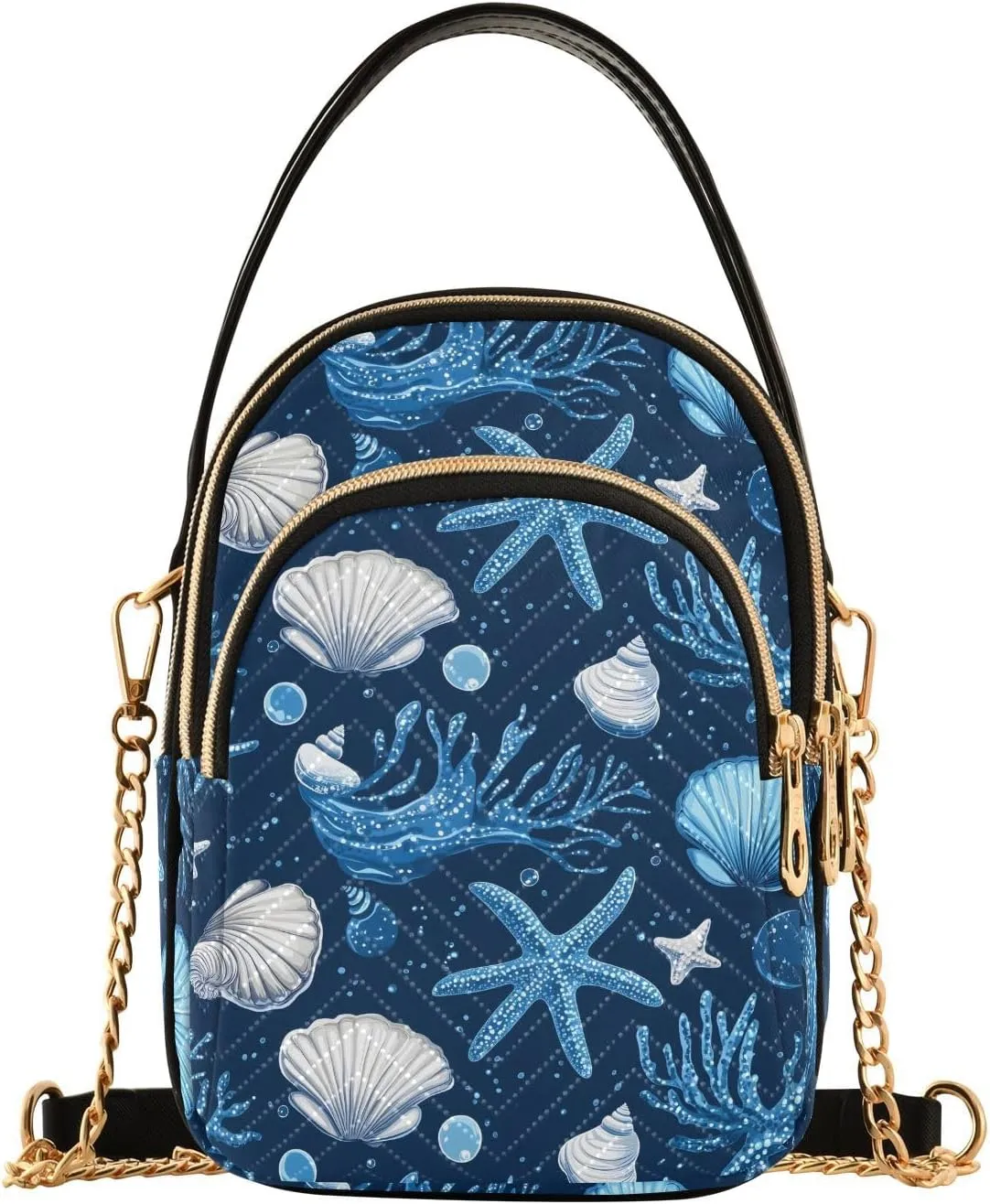 Marine Shell Motif Shoulder Handbag for Girls Stylish Crossbody Handbags with Detachable Chain Shoulder Strap