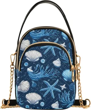 Marine Shell Motif Shoulder Handbag for Girls Stylish Crossbody Handbags with Detachable Chain Shoulder Strap