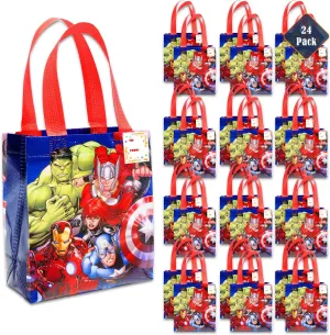 Marvel Avengers Party Favor Bags Set – 24 Pack of 8" Avengers Party Goodie Bags for Kids Bulk Reusable Totes | Marvel Avengers Birthday Party Supplies