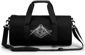 Masonic Freemason Square Compass Round Barrel Gym Sport Bag Small Travel Duffel Bags Reusable Tote for Men Women