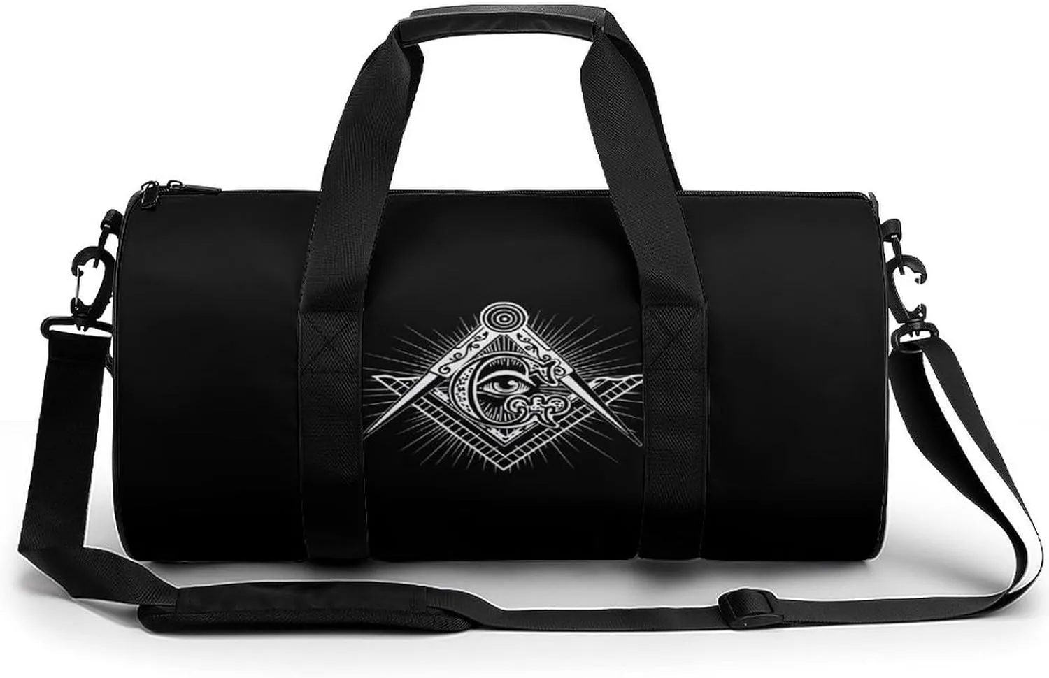 Masonic Freemason Square Compass Round Barrel Gym Sport Bag Small Travel Duffel Bags Reusable Tote for Men Women