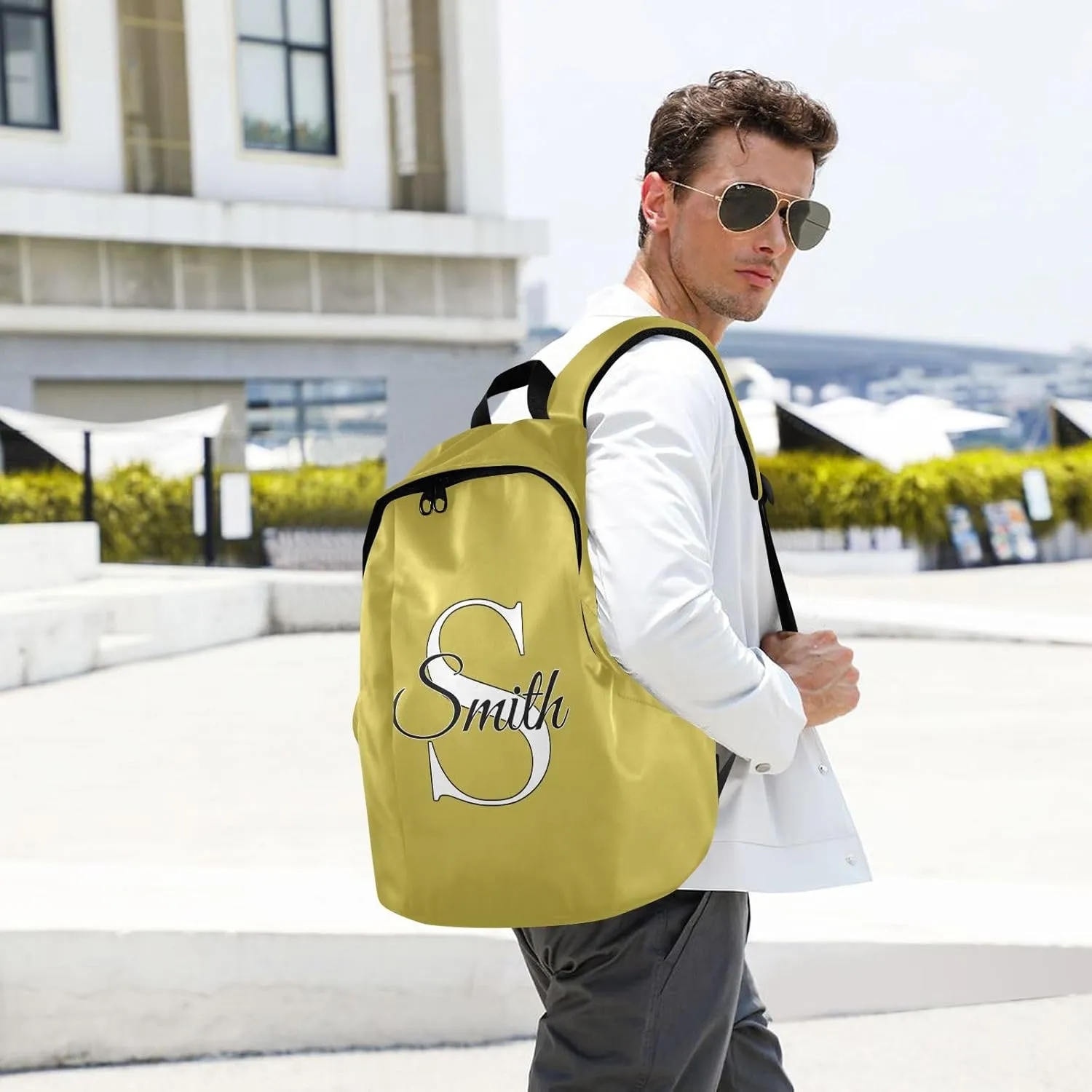 MCHIVER Custom Travel Backpack Golden Yellow Personalized Casual Daypack Backpacks Lightweight Carry on Bag Water Resistant Laptop Backpack for Women and Men