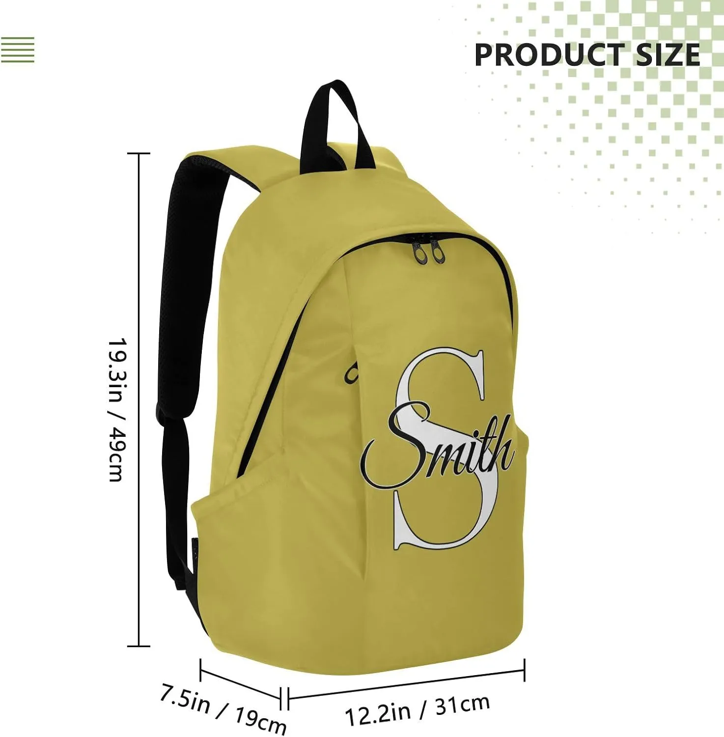 MCHIVER Custom Travel Backpack Golden Yellow Personalized Casual Daypack Backpacks Lightweight Carry on Bag Water Resistant Laptop Backpack for Women and Men