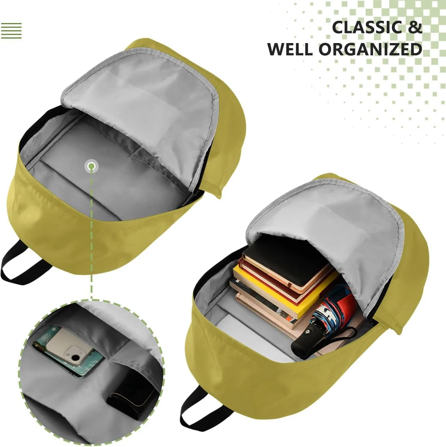 MCHIVER Custom Travel Backpack Golden Yellow Personalized Casual Daypack Backpacks Lightweight Carry on Bag Water Resistant Laptop Backpack for Women and Men