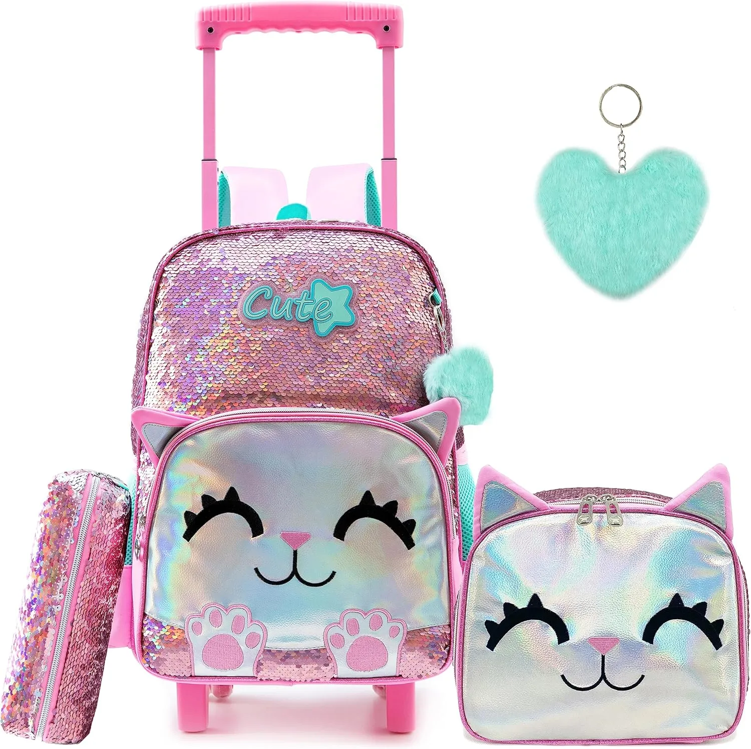 Meetbelify Girls Rolling Backpack Sequin Rolling Backpacks with Wheels for Girls for Elementary School Bag