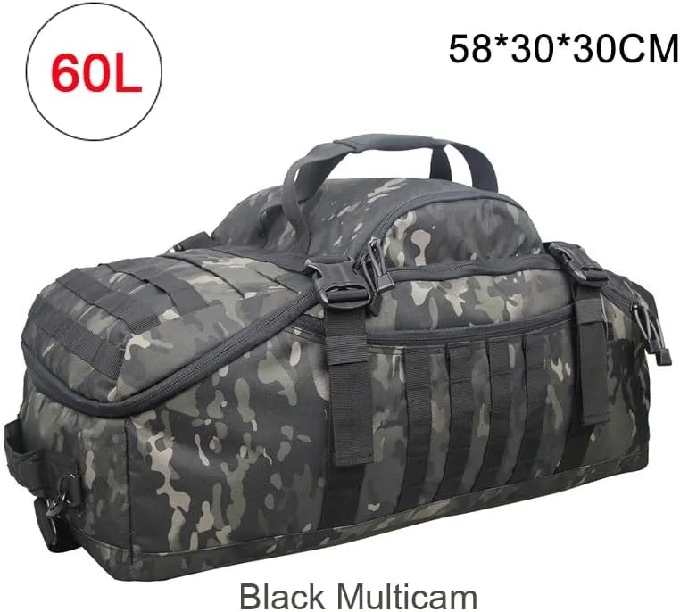 Men Army Sport Gym Bag Tactical Waterproof Backpack Camping Backpacks Sports Travel Bags, Black Camo, M 60 Litres, Backpacks