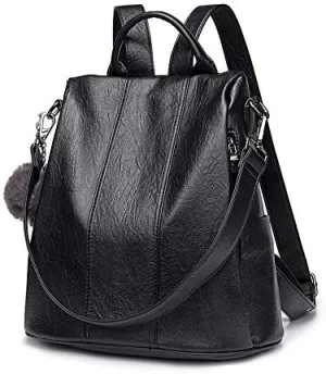 Men's Backpacks Female Shoulder Bag, High-Capacity Security Bag Wild Fashion Casual Soft Leather Backpack(Black)