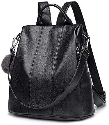 Men's Backpacks Female Shoulder Bag, High-Capacity Security Bag Wild Fashion Casual Soft Leather Backpack(Black)