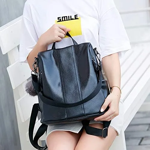 Men's Backpacks Female Shoulder Bag, High-Capacity Security Bag Wild Fashion Casual Soft Leather Backpack(Black)