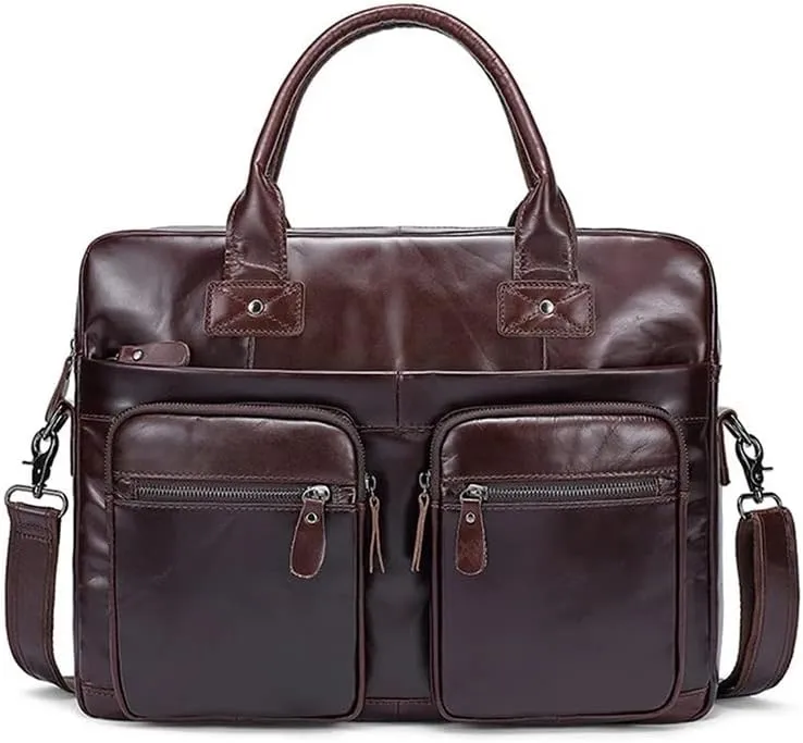 Men's Briefcase Leather Tote Bag Business Travel Laptop Bag Leather Shoulder Messenger Bag