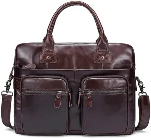 Men's Briefcase Leather Tote Bag Business Travel Laptop Bag Leather Shoulder Messenger Bag