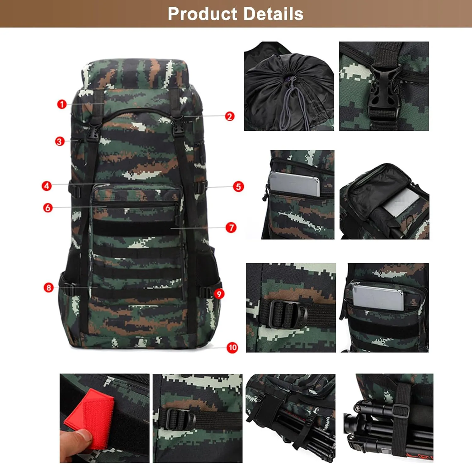 Men's Camping Backpack 70L Travel Duffel Bags Oxford Cloth Women's Daypack Large Capacity Outdoor Hiking Rucksack (B/Multicolor)