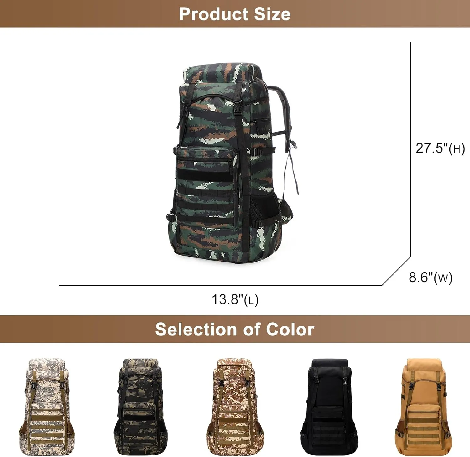 Men's Camping Backpack 70L Travel Duffel Bags Oxford Cloth Women's Daypack Large Capacity Outdoor Hiking Rucksack (B/Multicolor)