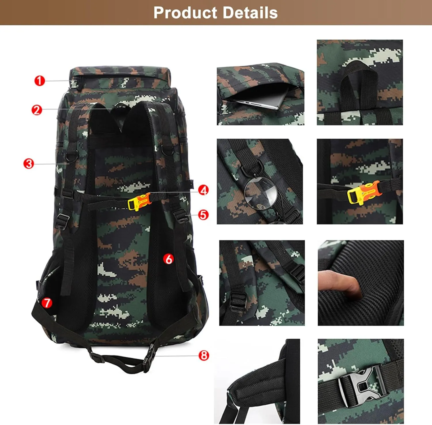 Men's Camping Backpack 70L Travel Duffel Bags Oxford Cloth Women's Daypack Large Capacity Outdoor Hiking Rucksack (B/Multicolor)