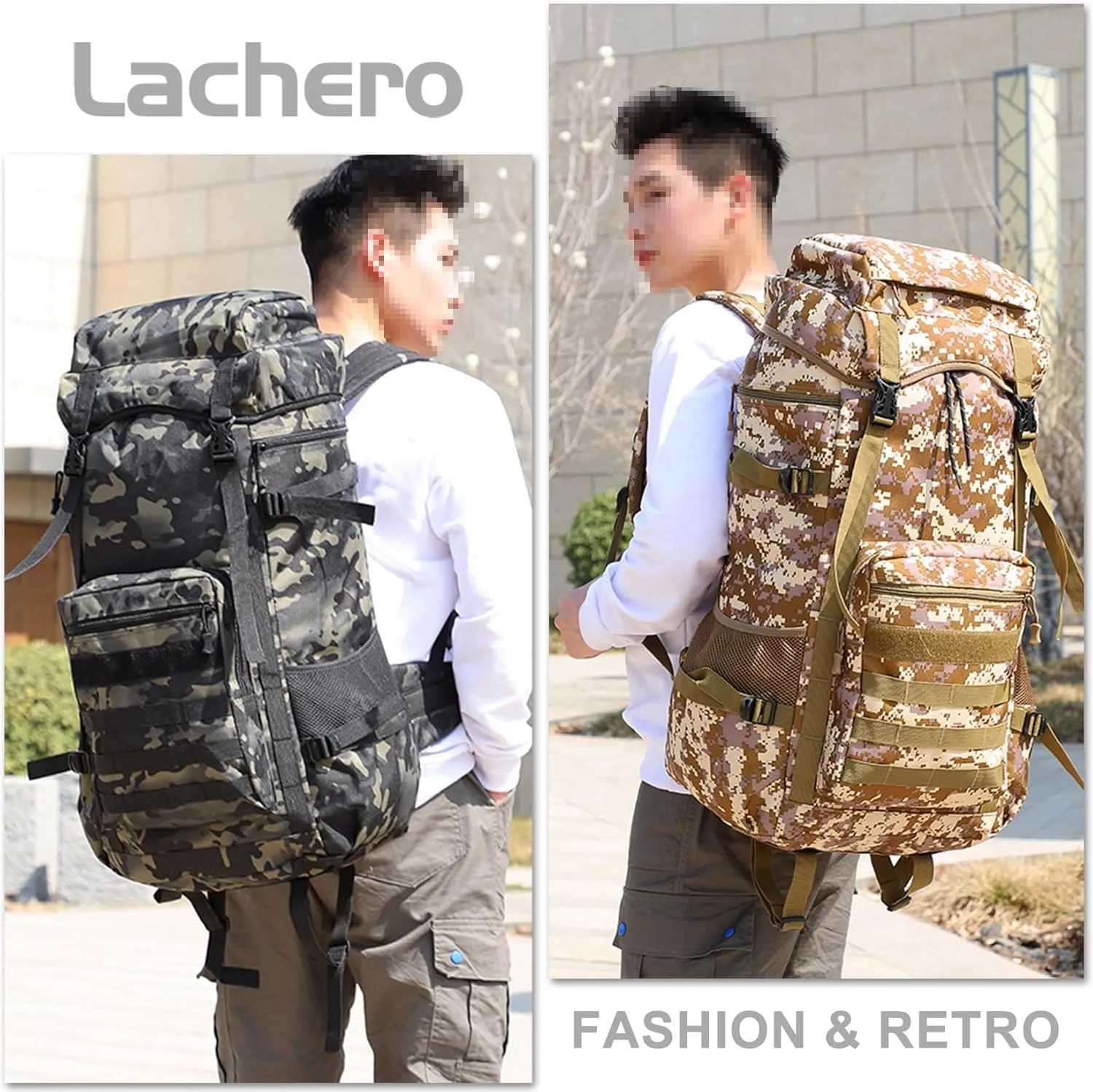 Men's Camping Backpack 70L Travel Duffel Bags Oxford Cloth Women's Daypack Large Capacity Outdoor Hiking Rucksack (B/Multicolor)