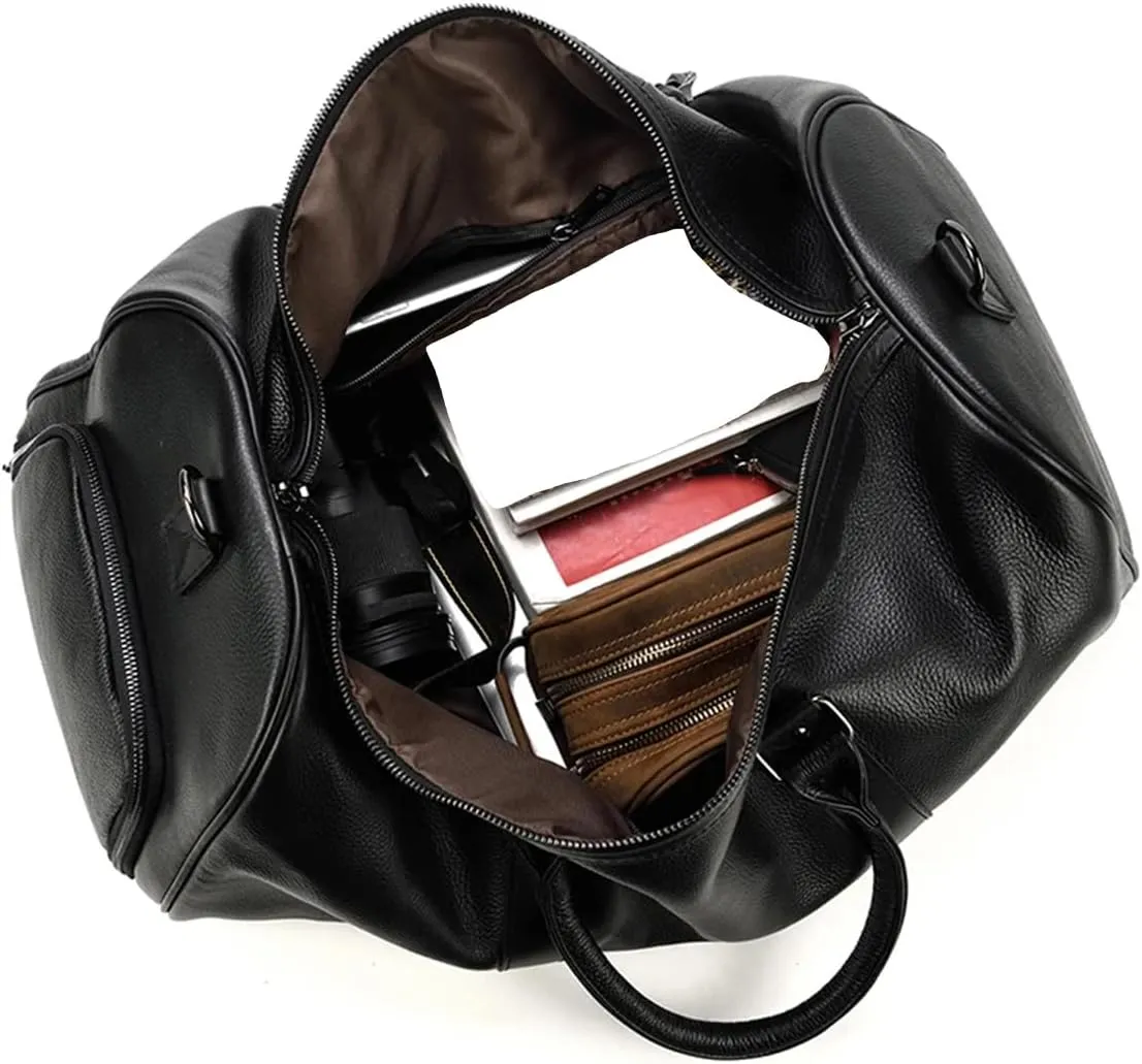 Men's Large Capacity Genuine Leather Travel Bag Soft Black Cowhide Casual Travel Luggage Large Weekend Shoulder Bag, new design2-brown