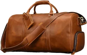 Men's Large Capacity Genuine Leather Travel Bag Soft Black Cowhide Casual Travel Luggage Large Weekend Shoulder Bag, new design2-brown