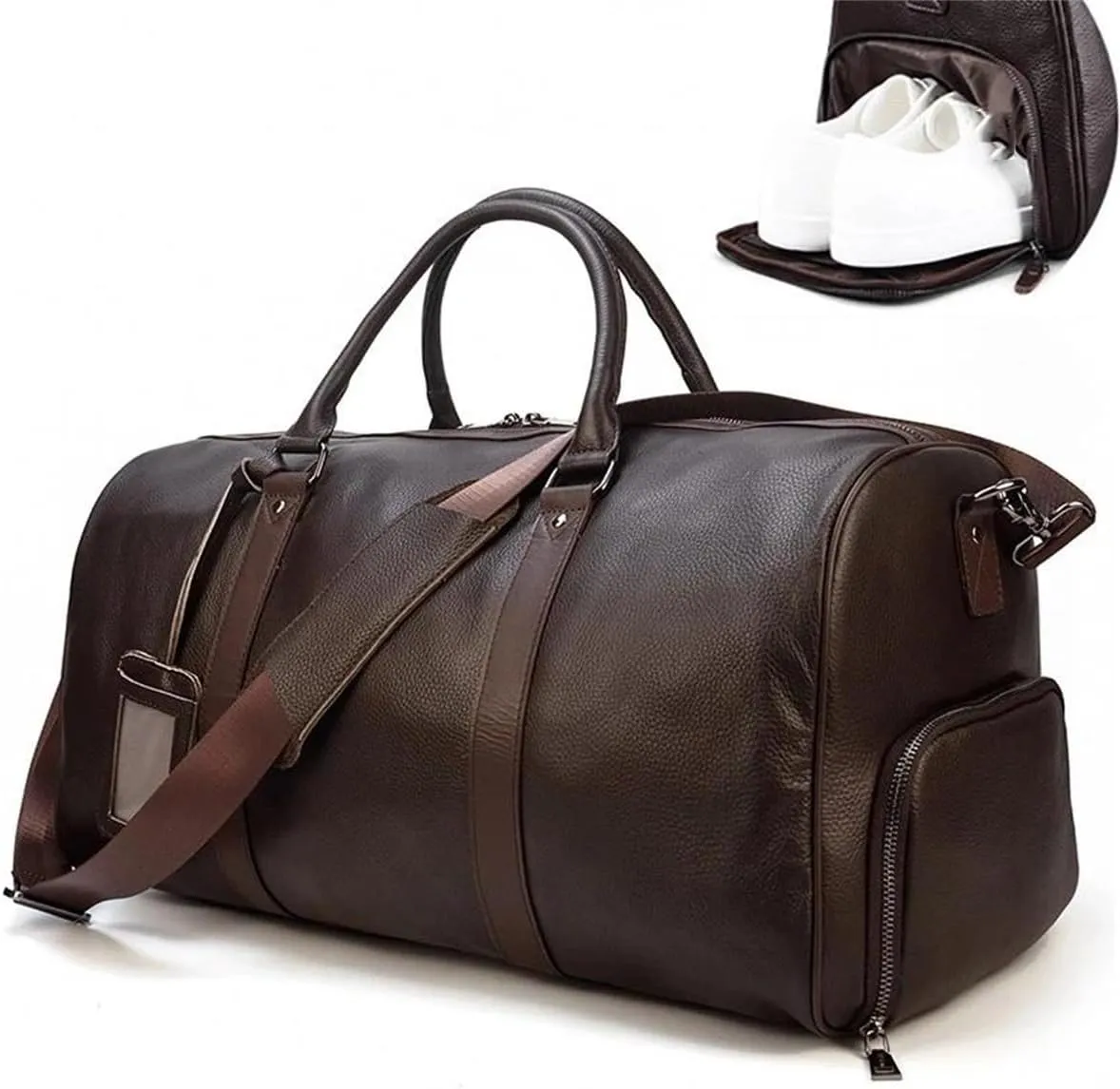 Men's Large Capacity Genuine Leather Travel Bag Soft Black Cowhide Casual Travel Luggage Large Weekend Shoulder Bag, new design2-brown