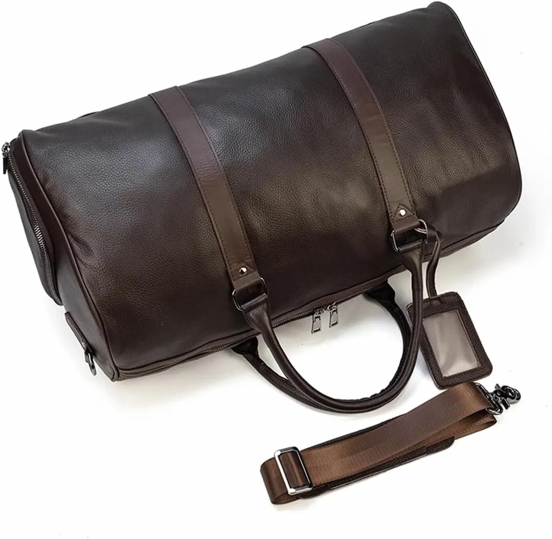 Men's Large Capacity Genuine Leather Travel Bag Soft Black Cowhide Casual Travel Luggage Large Weekend Shoulder Bag, new design2-brown