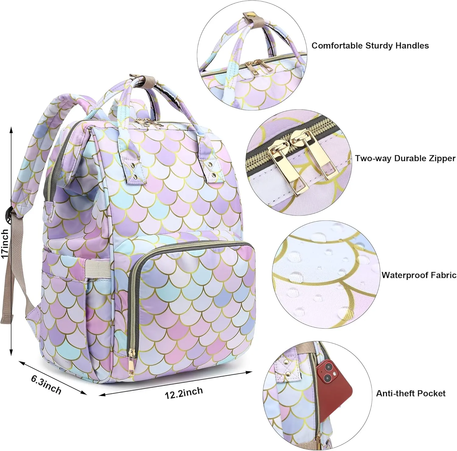 Mermaid Laptop Backpack for Womens Girls, College Backpacks School Bag Bookbag 15.6 Inch Computer Backpack