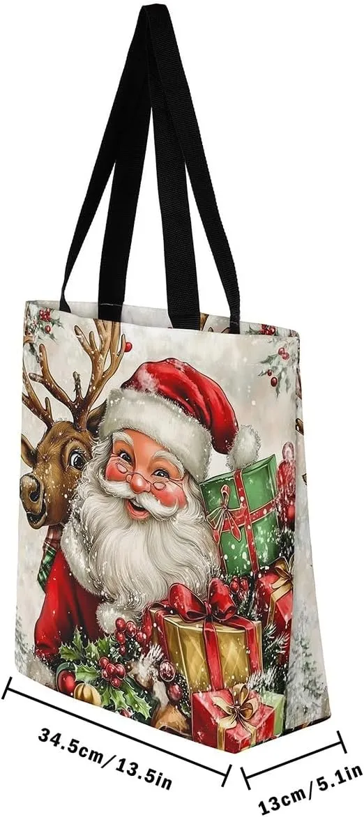 Merry Christmas Canvas Tote Bag,Xmas Snowman Shoulder Handbags for Shopping Gym,Farmhouse Travel Bag