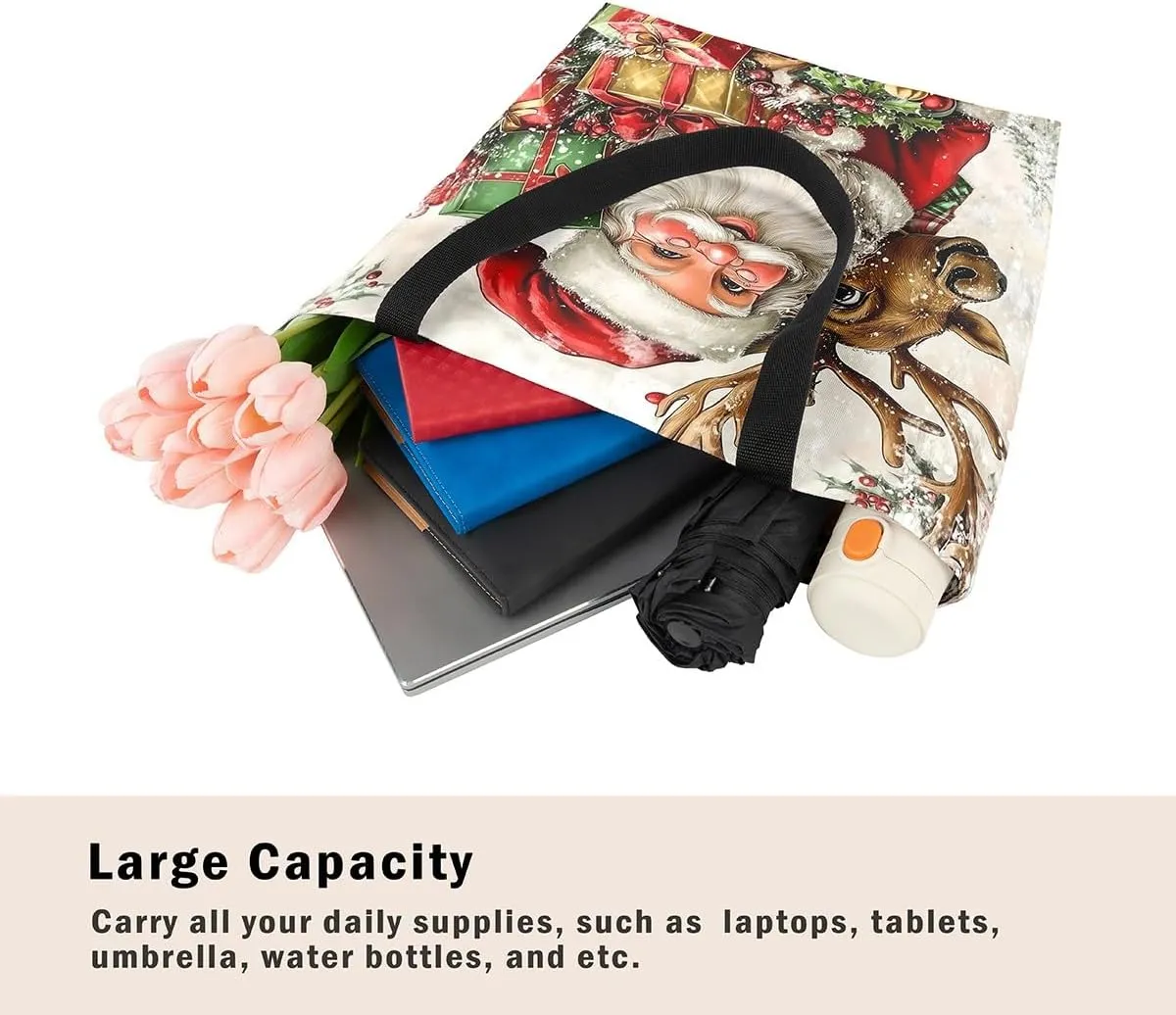 Merry Christmas Canvas Tote Bag,Xmas Snowman Shoulder Handbags for Shopping Gym,Farmhouse Travel Bag