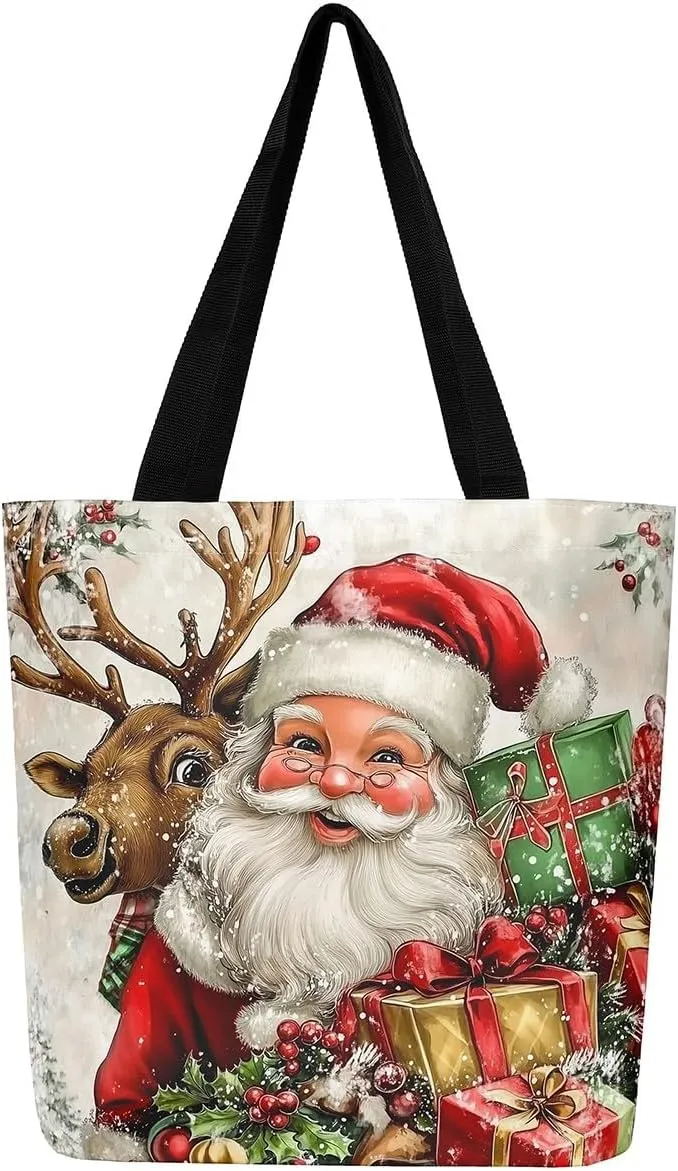 Merry Christmas Canvas Tote Bag,Xmas Snowman Shoulder Handbags for Shopping Gym,Farmhouse Travel Bag