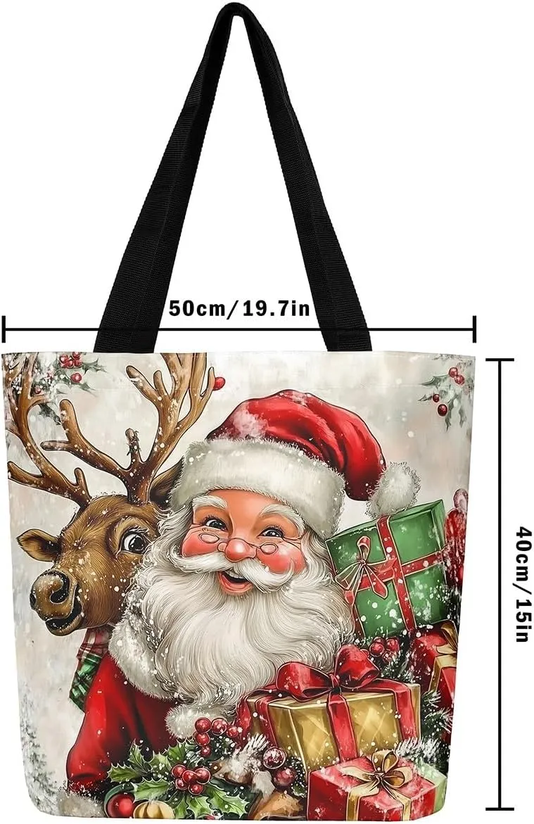 Merry Christmas Canvas Tote Bag,Xmas Snowman Shoulder Handbags for Shopping Gym,Farmhouse Travel Bag