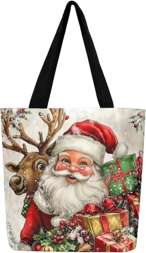 Merry Christmas Canvas Tote Bag,Xmas Snowman Shoulder Handbags for Shopping Gym,Farmhouse Travel Bag