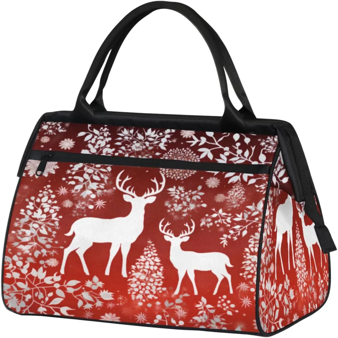 Merry Christmas Reindeer Snowflakes Gym Bag for Women Men, Travel Sports Duffel Bag with Trolley Sleeve, Waterproof Sports Gym Bag Weekender Overnight Bag Carry On Tote Bag for Travel Gym Sport