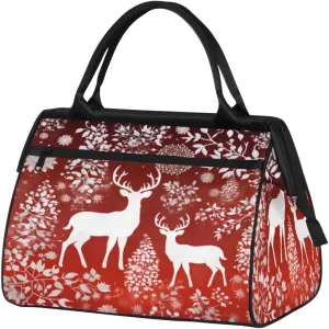 Merry Christmas Reindeer Snowflakes Gym Bag for Women Men, Travel Sports Duffel Bag with Trolley Sleeve, Waterproof Sports Gym Bag Weekender Overnight Bag Carry On Tote Bag for Travel Gym Sport